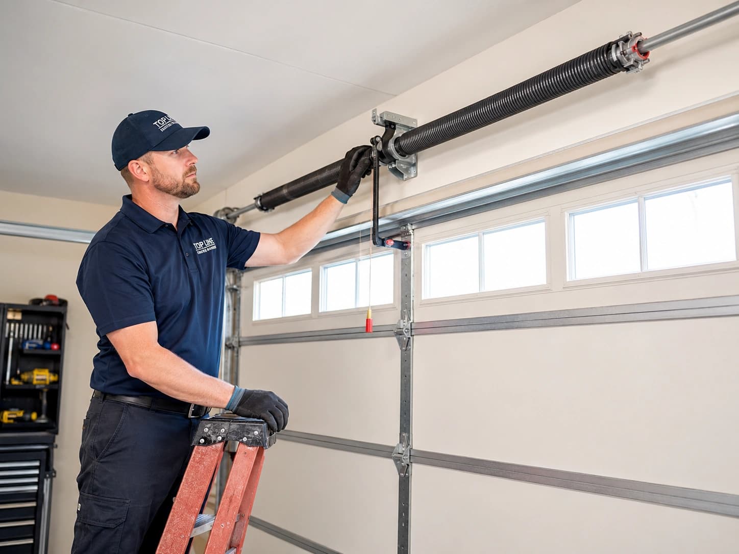 Desert Spring technician performing a proper garage door spring installation in Phoenix, AZ